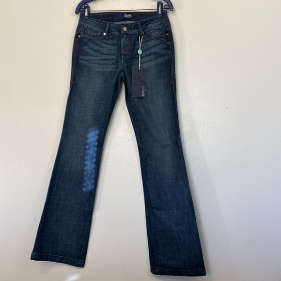 Antik Denim Pocket Blue And Red Trim Trouser Flare Jeans Nwt 27